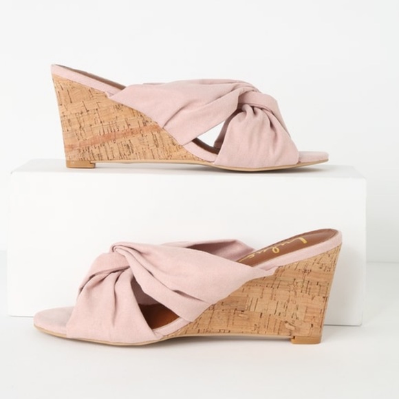 Lulus Shoes - Lulu’s Blush Suede Knotted Cork Sandals